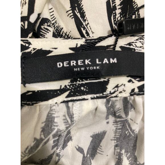 DEREK LAM White Black Cotton Printed Ruffle Wrap Midi Asymmetrical Skirt Size 8 - Picture 3 of 4